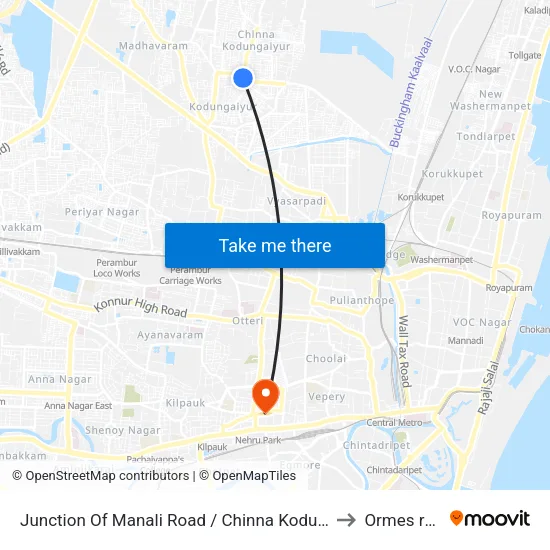 Junction Of Manali Road / Chinna Kodungaiyur to Ormes road map