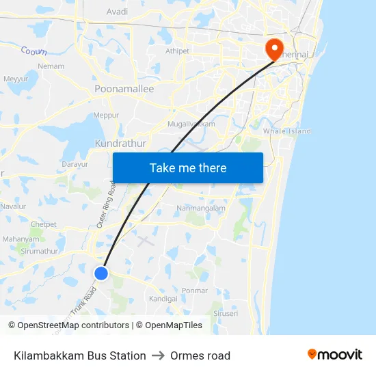 Kilambakkam Bus Station to Ormes road map