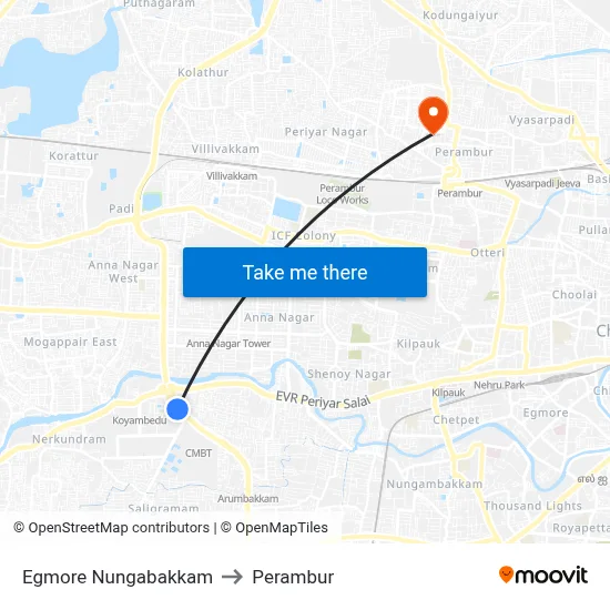Egmore Nungabakkam to Perambur map