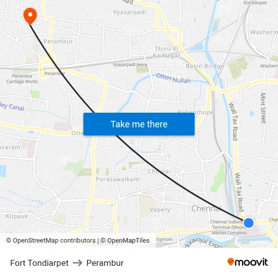 Fort Tondiarpet to Perambur map