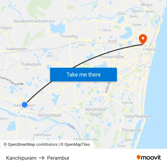 Kanchipuram to Perambur map