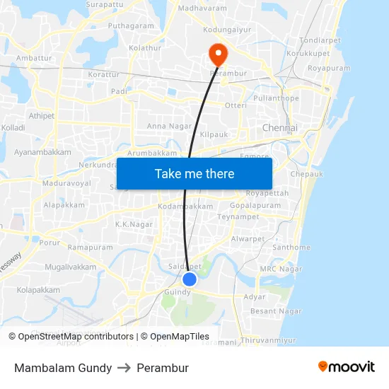 Mambalam Gundy to Perambur map