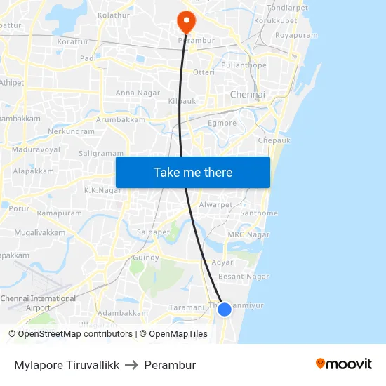 Mylapore Tiruvallikk to Perambur map
