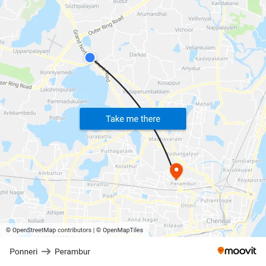 Ponneri to Perambur map