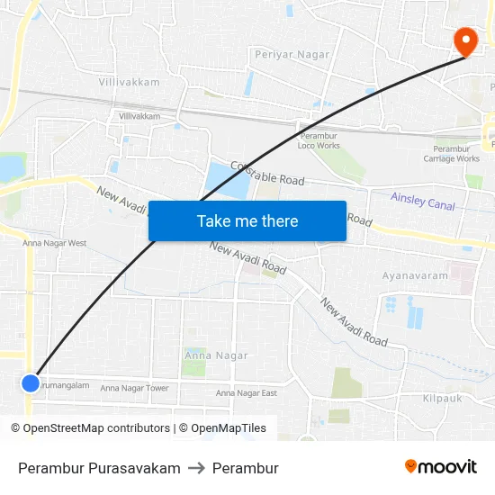 Perambur Purasavakam to Perambur map