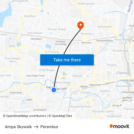 Ampa Skywalk to Perambur map