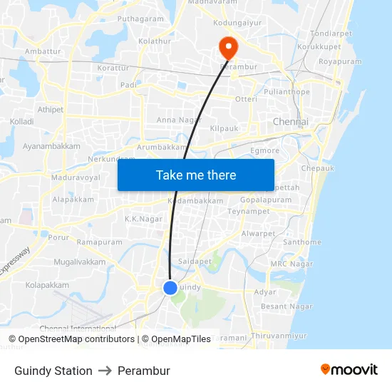 Guindy Station to Perambur map