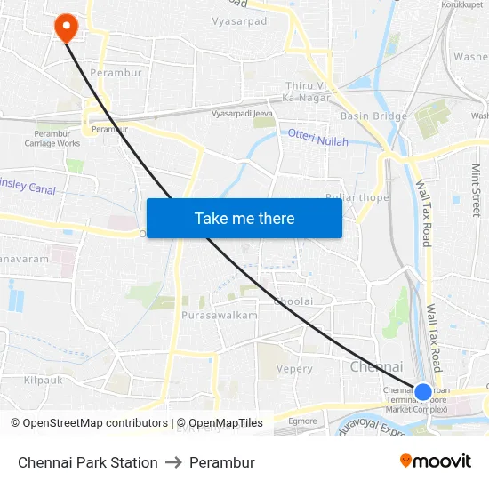Chennai Park Station to Perambur map