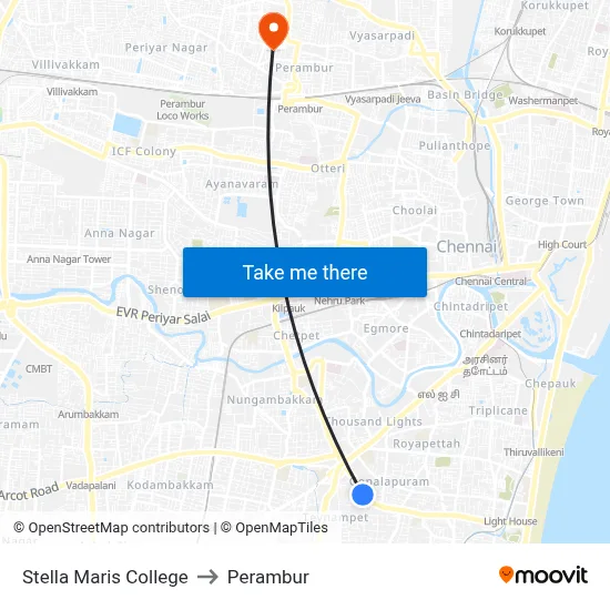 Stella Maris College to Perambur map
