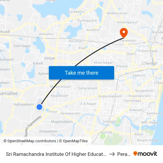Sri Ramachandra Institute Of Higher Education And Research Main Gate to Perambur map