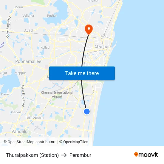 Thuraipakkam (Station) to Perambur map