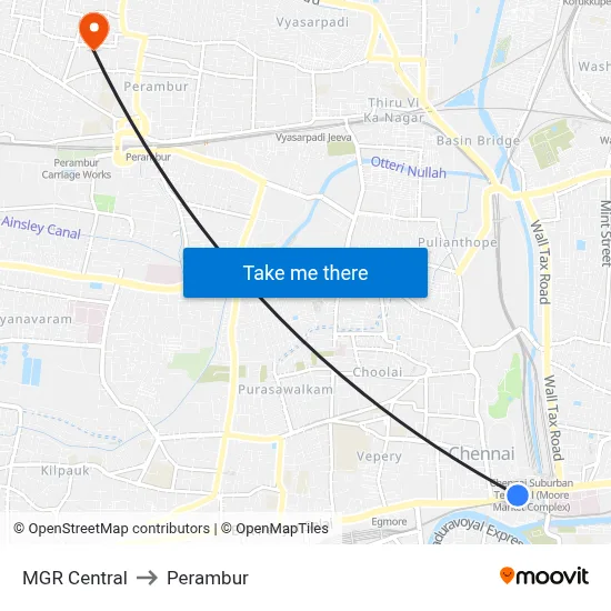 MGR Central to Perambur map