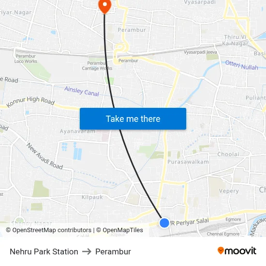 Nehru Park Station to Perambur map