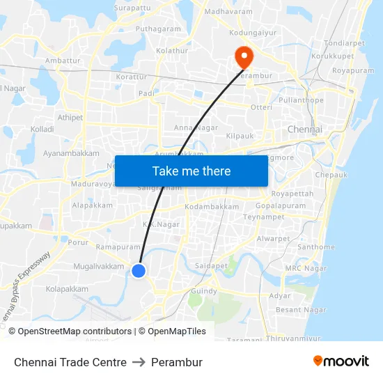 Chennai Trade Centre to Perambur map