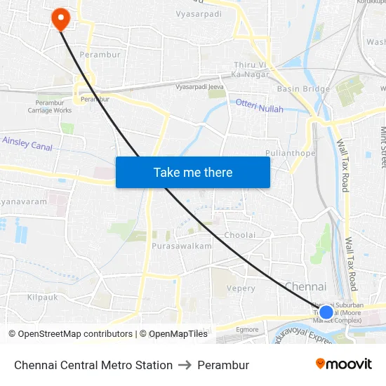 Chennai Central Metro Station to Perambur map
