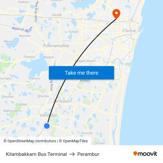 Kilambakkam Bus Terminal to Perambur map