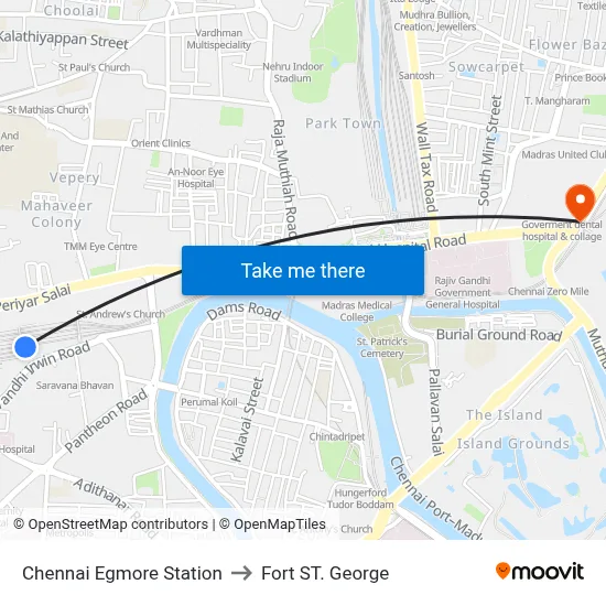 Chennai Egmore Station to Fort ST. George map