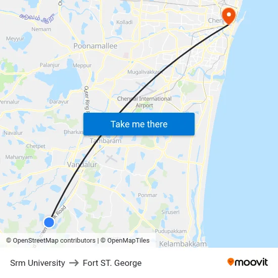 Srm University to Fort ST. George map