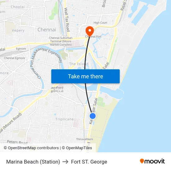 Marina Beach (Station) to Fort ST. George map