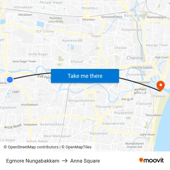 Egmore Nungabakkam to Anna Square map