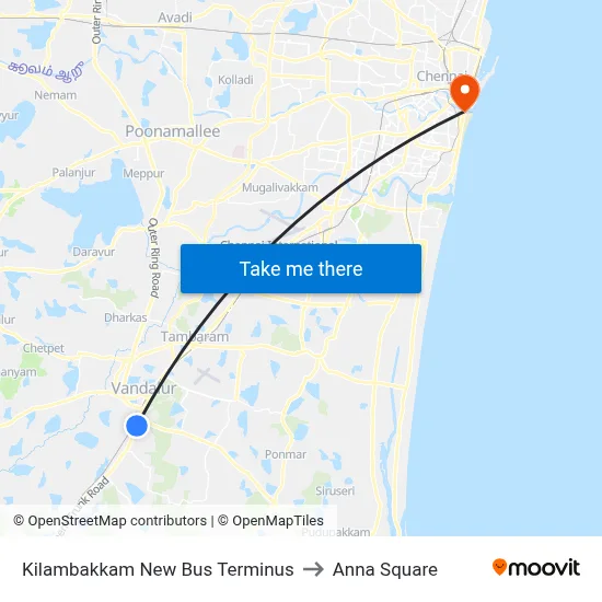 Kilambakkam New Bus Terminus to Anna Square map
