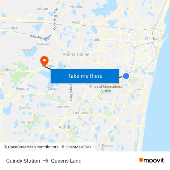 Guindy Station to Queens Land map