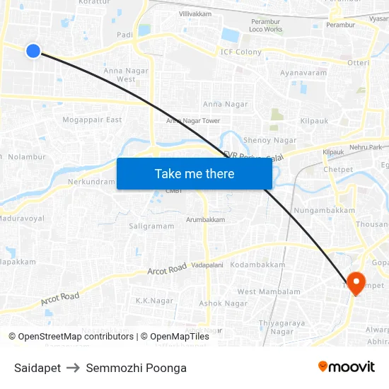Saidapet to Semmozhi Poonga map