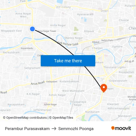 Perambur Purasavakam to Semmozhi Poonga map