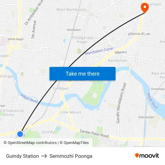 Guindy Station to Semmozhi Poonga map