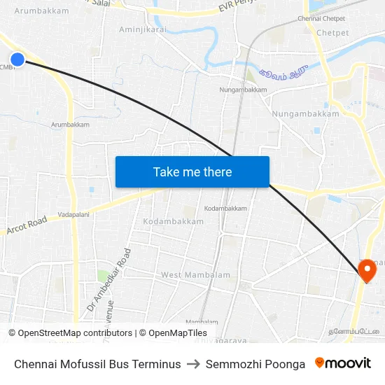 Chennai Mofussil Bus Terminus to Semmozhi Poonga map
