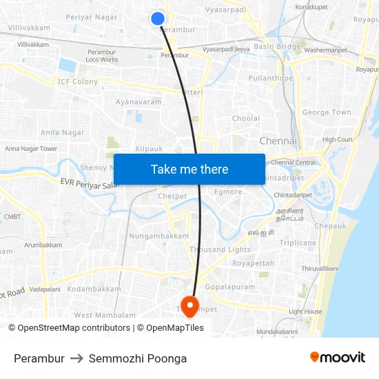 Perambur to Semmozhi Poonga map