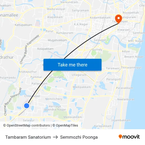 Tambaram Sanatorium to Semmozhi Poonga map