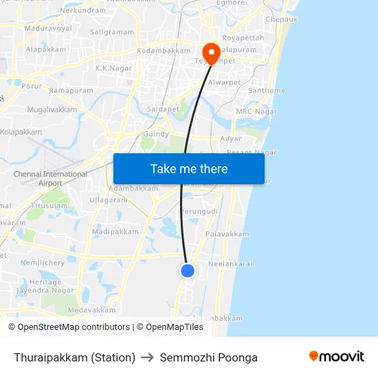 Thuraipakkam (Station) to Semmozhi Poonga map