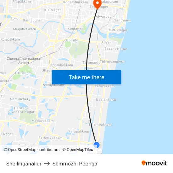 Shollinganallur to Semmozhi Poonga map
