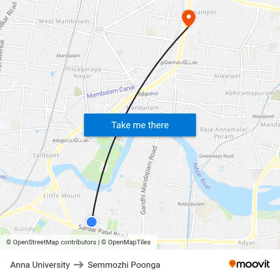 Anna University to Semmozhi Poonga map