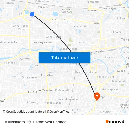 Villivakkam to Semmozhi Poonga map