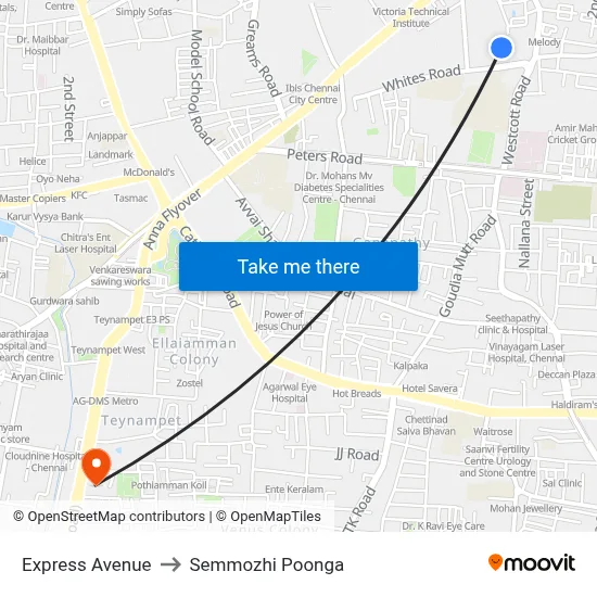 Express Avenue to Semmozhi Poonga map