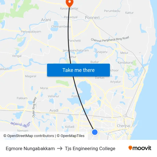 Egmore Nungabakkam to Tjs Engineering College map