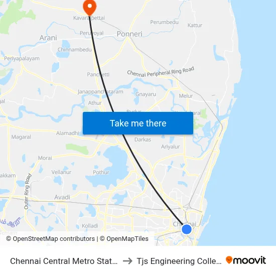 Chennai Central Metro Station to Tjs Engineering College map
