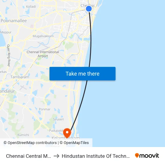 Chennai Central Metro Station to Hindustan Institute Of Technology And Science map