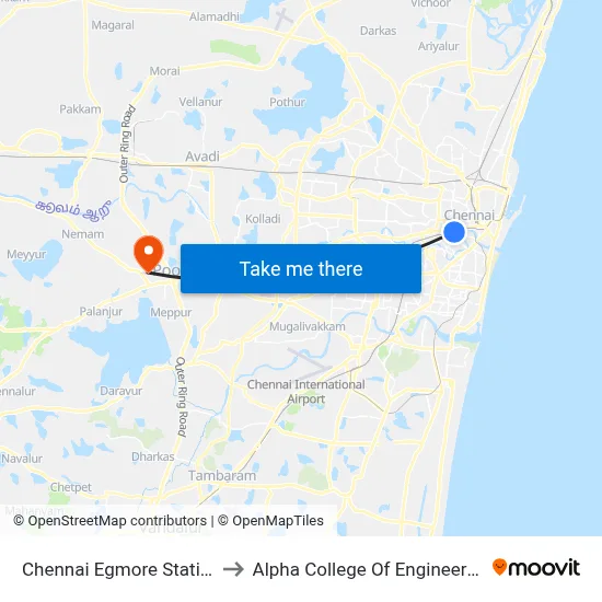 Chennai Egmore Station to Alpha College Of Engineering map