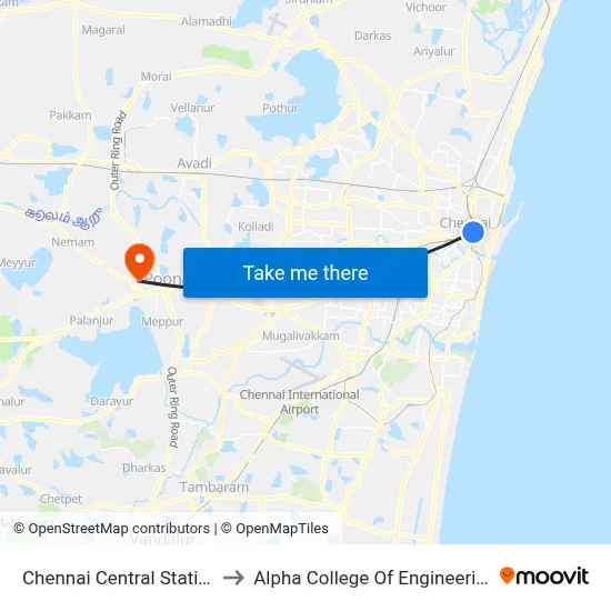 Chennai Central Station to Alpha College Of Engineering map