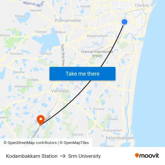 Kodambakkam Station to Srm University map