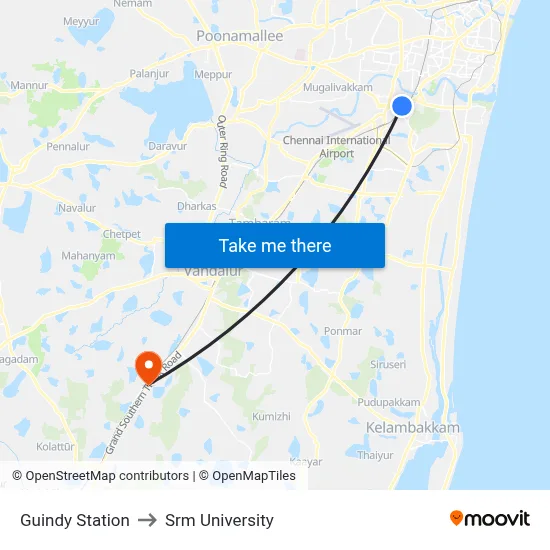 Guindy Station to Srm University map