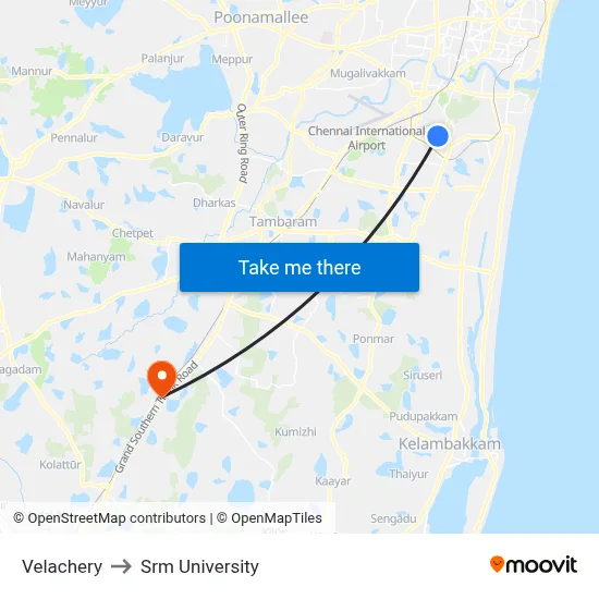 Velachery to Srm University map