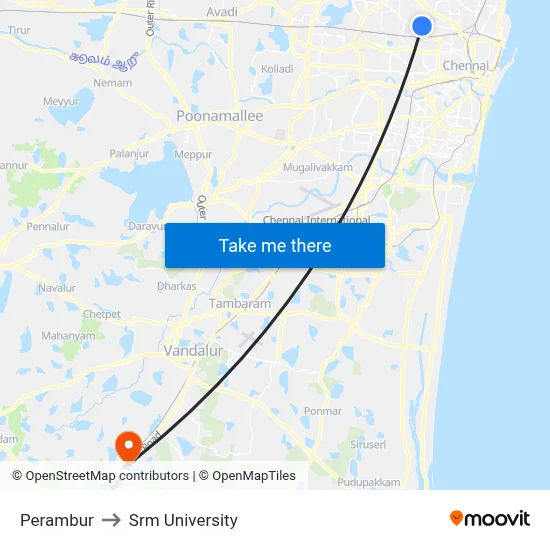 Perambur to Srm University map