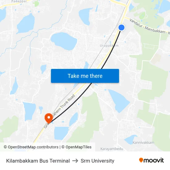 Kilambakkam Bus Terminal to Srm University map