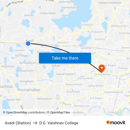 Avadi (Station) to D.G. Vaishnav College map