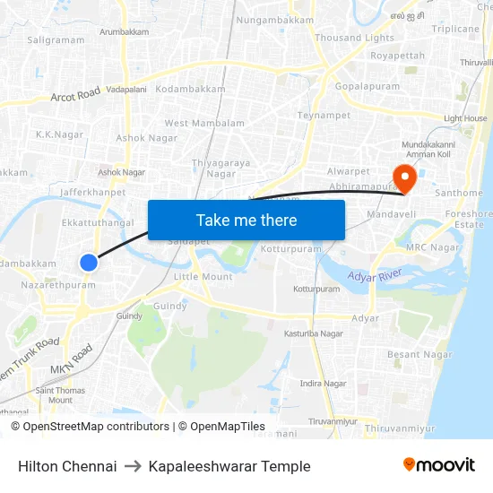 Hilton Chennai to Kapaleeshwarar Temple map