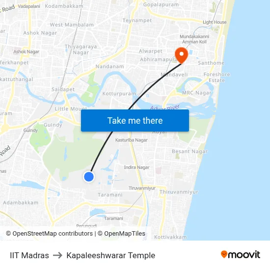 IIT Madras to Kapaleeshwarar Temple map